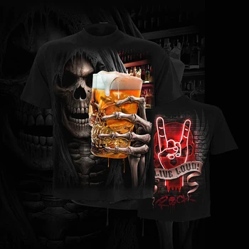 Letní Pánské T-Košile Retro Teroru Lebky 3D Tisk Klasické Příležitostné O-Neck Krátký Rukáv Módní Volné Nadrozměrné Top T-shirt Pánské