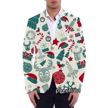 phechion Nové Módní Pánské, Vánoční Vzor 3D tisku Sako Casual Sako, Kabát příliš velký Streetwear Oblečení V01