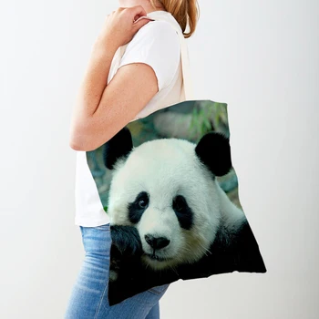 Divoké Zvíře Roztomilé Čínská Panda Ženy Plátno Nákupní Tašky Opakovaně Použitelné Obou Stranné Lady Cestovní Rameno Tote Dívka Shopper Bag Kabelka