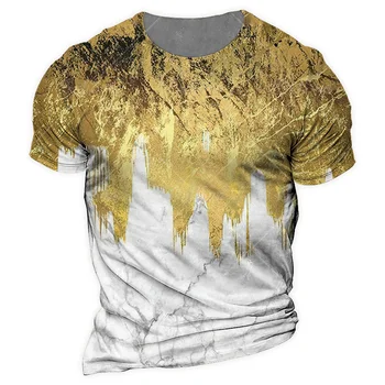Vintage Pánské T-Shirt Gold Grafické Tees 3d Tištěné Krátký Rukáv Top Letní Muži Oblečení Kontrast Streetwear Trička Nadrozměrných