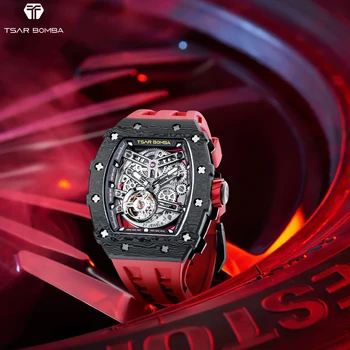 TSAR BOMBA automatické mechanické hodinky z uhlíkových vláken hodinky 50M vodotěsné světelný pánské hodinky
