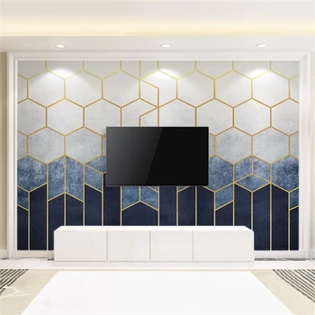 Vlastní světlo luxusní nástěnné TV pozadí stěny papíru, filmu, televize geometrické gold line tapety obývací pokoj 3D domácí dekorace