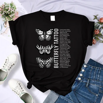 Butterfly Tattoo Tisky Dámské Trička Street Prodyšná Trička Hip Hop Casual Košile Letní Cool Sweat T-Shirt Ženy