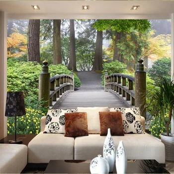 nástěnná papel de parede para quarto Vlastní tapety Parku dřevěný most 3D krajina na pozadí obraz 3d nástěnné malby