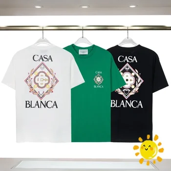Vysoká kvalita 1:1 Zelená Černá Bílá CASABLANCA T-Shirt Muži Ženy Ležérní Tričko Top Krátké Rukávy T Tričko s Tagy
