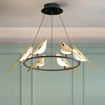 2023 Loft Obývací pokoj Restaurace LED Lustr Art Gold Straka Pták, bytové Dekorace, Osvětlení, Svítidla