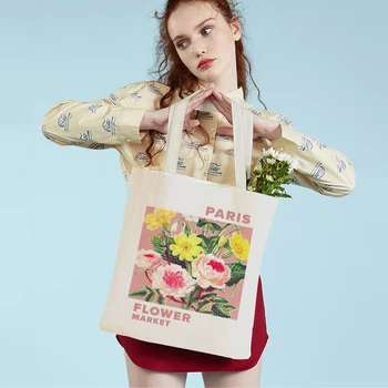 Květinový Trh, Růže, Chryzantémy Daisy Abstraktní Kreslená Lady Tote Kabelky Ženy Tašky Módní Trh Shopper Bag