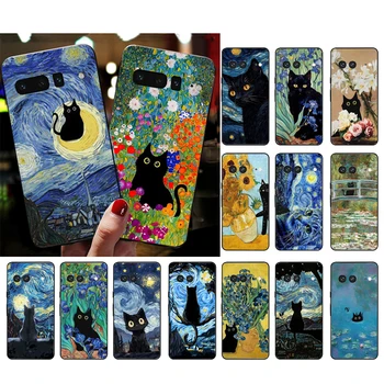 Retro, olejomalba Van-Gogh Kočka Telefon Pouzdro Pro Google Pixel 8 7 Pro, 7A, 6A 7 6 Pro 5A 4A 3A Pixel 4 XL Pixelů 5 6 4 3 3A XL