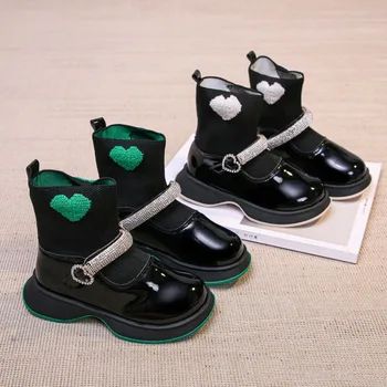 Platforma Holka Boot Podzim Britská Princezna Boot Univerzální Ponožky, Boty Módní Kožené Boot Kolo Toe Vysoký Nárůst Dítě Boty Dítě Boty