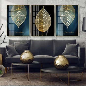 Nordic Styl Světlo Luxusní Zlatý List Triple Světlo Luxusní Atmosféru Dekorativní Malby Obývací Pokoj Pozadí Stěny Domů Visí