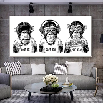 Černá Bílá Funny Monkey Business Plakát a Tisk Na Wall Art Obraz, Tvůrčí Citace Plátně Obraz pro Obývací pokoj Dekor
