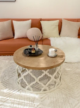 Kreativní Americká kulatý konferenční stolek retro dřevěné B&B pohovkou malé čajové tabulky pár obývací pokoje.
