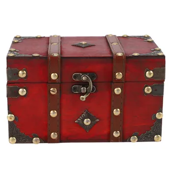 Retro Truhla s Pokladem Vintage Dřevěný Úložný Box Starožitný Styl Šperky Organizátor pro šperkovnice Trinket Box Malý