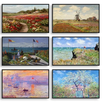 Impresionismus Kresby Série Claude Monet na Plátně Obraz, Plakát Estetické HD Tisk Wall Art Plakát Obývací Pokoj Domácí Dekorace