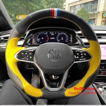 Ručně Šitý Protiskluzové Kůže Sportovní Styl Volant Kryt pro Volkswagen VW ID3 ID4x 2022 2023 Auto Interiérové Doplňky