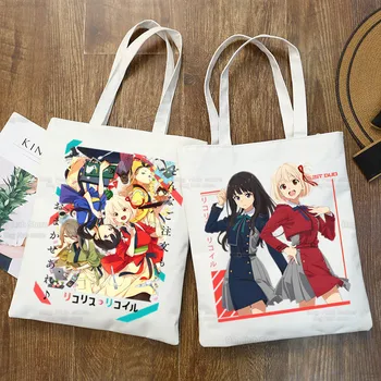 Lycoris Recoil Anime Shopper Tašky Nishikigi Chisato Nákupní Taška Inoue Takina Tote Bag Taška Přes Rameno Plátno Tašky Velké Kabelky