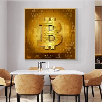 Moderní Inspirativní Zlato Bitcoin Peníze Plátně Obraz, Plakát a Otisky Umění Zdi Obrázky pro Domácí Kancelář Dekor Dárek
