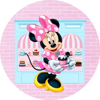 Candy Shop Minnie Mouse Kulaté Pozadí, Kryt Dívka Dítě Sprcha Photocall Donut Narozeninový Kruh Pozadí Fotografie Rekvizity