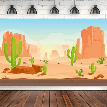 Kreslené Pouštní Kaktus Fotografie, Pozadí Wildwest Silnici Písečné Duny Pozadí Západní Kovboj Cowgirl Miminko, Narozeniny