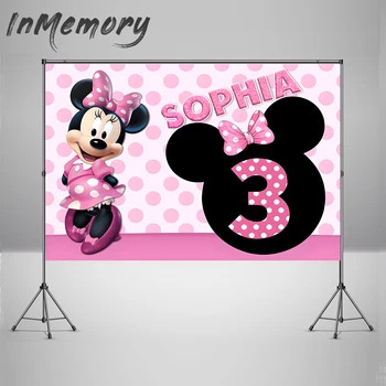 Upravit Název Pozadí pro Fotografie Cartoon Minnie Mouse Narozeniny Pozadí pro Photo Studio Růžové Tečky, Banner Photobooth
