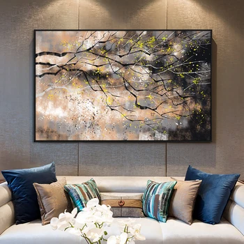 100% Ručně Malované Olejomalba Na Plátně Abstraktní Texturou Černé Stromy Wall Art Krajiny, Obrazy Pro Moderní Domácí Výzdoba