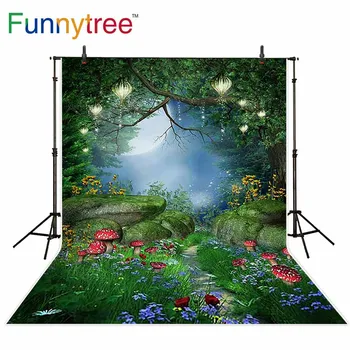 Funnytree pozadí pro photo studio Magic Forest květina, strom, houba říši divů profesionální pozadí photobooth photocall