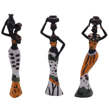 3ks Retro Váza Africká Žena Socha Exotické Pryskyřice Kultury Figurky Sada pro Home Hotel Obývací Pokoj Dekorace Ozdoby
