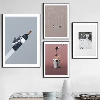 Tvůrčí Láhev Vína Raketa Zdi Ar Abstraktní Plakáty a Tisky Neskutečný Styl Tisku Obrázků Ložnice Dekorace pro Domov