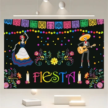Lebka Dance Fiesta Pozadí Mexické Téma, Strana, Fotografie, Pozadí, Focení, Hudba, Květina, Narozeniny, Dekorace, Karnevaly