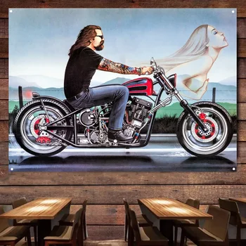 Bohyně Motocyklu Jezdec Malování Banner Zdi Visí Vlajka Pro Garáže Retro Bar Motor Opravna Muž Jeskyně Zeď Dekor Plakát