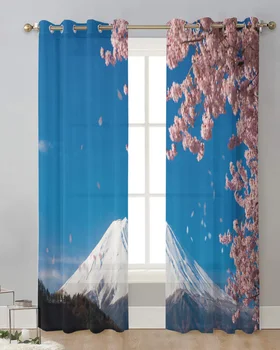 Mount Fuji Japanese Cherry Blossom Čiré Tylu Opony Děti Ložnice Záclony, Obývacího Pokoje Okna Léčby Voile Závěs