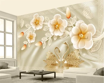 Beibehang 3D Tapety 3d Stereo Luxusní Rose Labuť Romantické Šperky TV Pozadí Zeď, Nábytek, Nástěnné tapety na stěny 3 d
