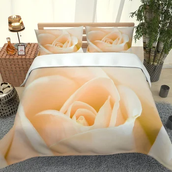 3D Digitální Zlaté bílé růže květ, Tisk Soft deka kryt Peřinu Sady Dvojče, Plné, Královna a King Size Domů TextileIn Ložní prádlo