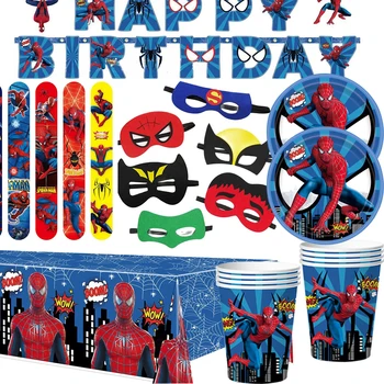 Spiderman Téma Jednorázové Nádobí Spidey Dítě Narozeninové Party Dodávky Papírové Pohár Talíř Ubrus Párty Dárek Maska Snap Náramek