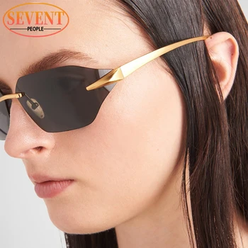 Náměstí Sluneční Brýle Bez Obrouček Ženy Muži 2024 Nový Módní Obdélník Bezrámové Sluneční Brýle Pro Muže Vintage Nepravidelné Brýle Odstíny