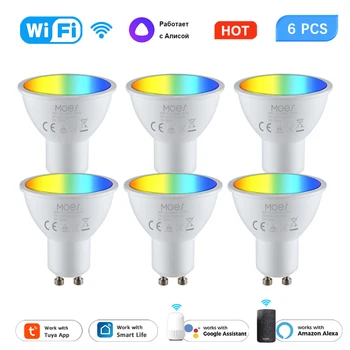 Tuya WiFi Inteligentní LED Žárovky GU10 RGBW C+W 5W Stmívatelné Lampy Inteligentní Život Hlasové Dálkové Ovládání Práce S Alexa Google Domů Alice