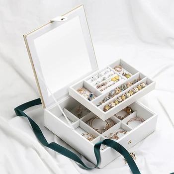Korejský Kožený Úložný Box Přenosné Cestovní Náušnice, Prsten, Náhrdelník, Šperky Úložný Box Dámy Kosmetické Úložný Box