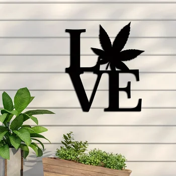Kovové Marihuana List Art Wall Decor, Rádi Trávu Kovové Nástěnné Dekorace, Kovové Marihuany Láska Znamení Zavěšení Na Zeď