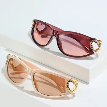 Dvojité Srdce sluneční Brýle pro Ženy, Vintage Y2K Sluneční Brýle Dámy Luxusní Značka Designer In Módní Fialové Růžové Brýle