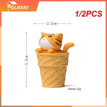 1/2KS Mini Ice Cream Cat Ozdoba Zahrady Kotě Socha Dárek pro Děti, Děti, Baby Room Dekorace Hračky Miniaturní Figurky Domů