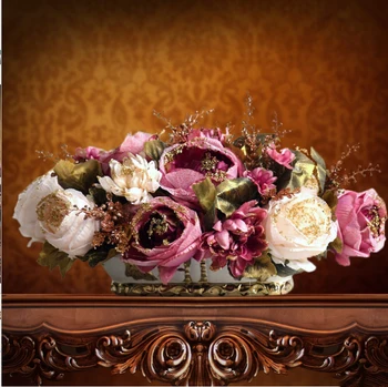 Evropské Keramické Vázy Palace Pivoňka Simulace Květina Art Set Domů Konferenční Stolek, Dekorační Řemesla Office Desktop Ozdoby Dekor