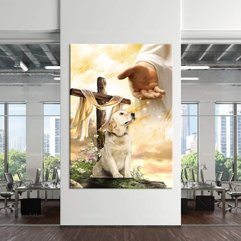 Zvíře pes drží Ježíše straně vertikální plakát, plakát Ježíše, zvíře tisk plakátů,