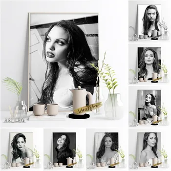 Sexy Herečka Portrét Angelina Jolie Plakát Star Vintage Černá Bílé Plátno Obraz Sexy Dívka, Umění, Tisky Domova Fanoušky Sbírat