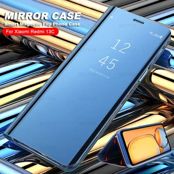 Inteligentní Zrcadlo Magnetický Flip Kožené Kryt Pro Xiaomi Redmi 13C Případě Redme 13 C C13 Redmi13C 4G Stand Ochrana, Nárazuvzdorné Capas
