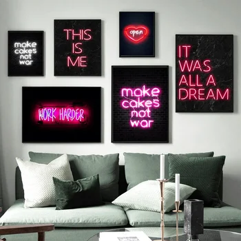 Všechny Sen Neon Art Tisk, Aby Se Koláče Není Válka, Umění Tisknout Kuchyň Wall Art Pečení Dárek, Plátno Obraz, Bytové Dekorace