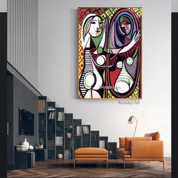Ruční Zrcadlo, Žena, Picasso, Abstraktní Portrét Obrazy Malířské Plátno Umění Zdi Obraz pro Obývací Pokoj Domácí Výzdoba Obrázky