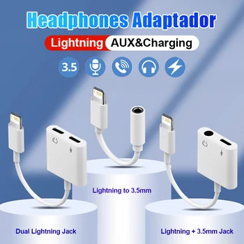 Sluchátka Adaptér 2 v 1 Lightning USB C až 3,5 mm Nabíjecí konektor, Audio AUX Kabel pro iPhone, Samsung, xiaomi, Huawei Poco MacBook