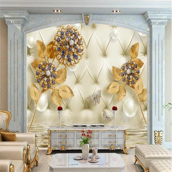 beibehang Tapety Nástěnné Tapety 3D Soft Bag Diamond Flower 3d Pearl Vodoznak Šperky Pozadí Zeď papel de parede