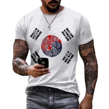 2023 Cool Muži Ležérní Vtipné Jižní Korea Tričko Unisex korejské Vlajky 3D Tisk T-Shirt Krátký Rukáv 3d Tisk Nadrozměrné Tričko