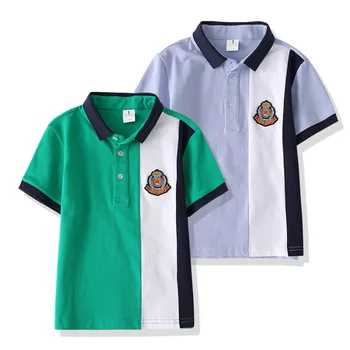 Letní Kluci Tlačítko T-košile England Styl Primární Školní Uniformy Velký Holky Sportovní Šaty Turn-down Límec Maturitní Kostýmy